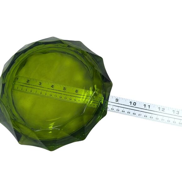 Vintage Viking Glass Cigar Ashtray MCM 8.5" Green Diamond Faceted Diamond Cut - Picture 8 of 8